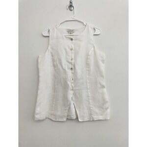 Rachel Zoe  Vest Women M White Office Minimalist Classic Suiting 5 Buttons Linen
